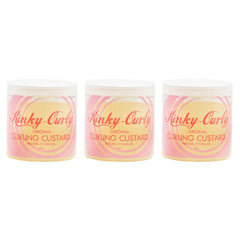 Kinky Curly front packaging showing three 8oz jars and product name, clear labeling benefit
