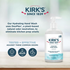 Kirk's label closeup highlighting natural ingredients and odor neutralizer