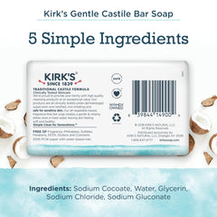 Kirk's single 4 oz bar close-up highlighting smooth texture and gentle cleanse