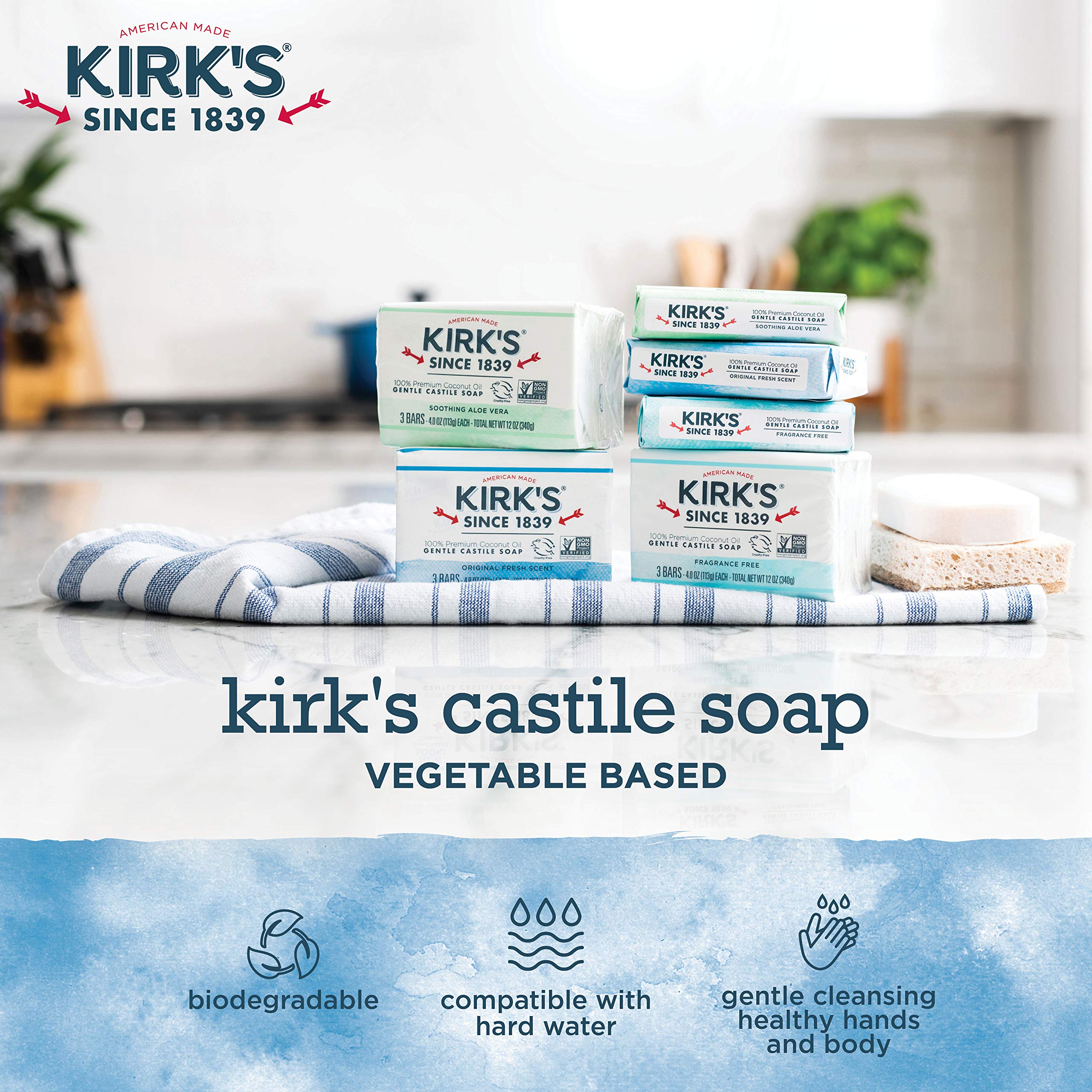 Kirk's soap held in hand illustrating compact 4-ounce size benefit