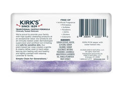 Kirk's bar soap side profile highlighting solid texture and easy handling benefit