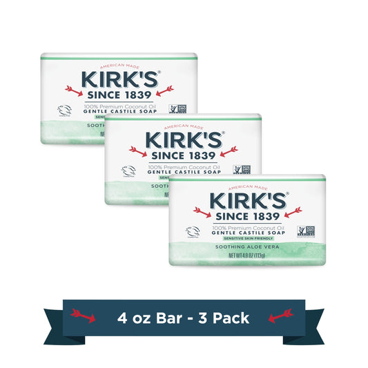 Kirk's front label view showing product name and soothing aloe benefit