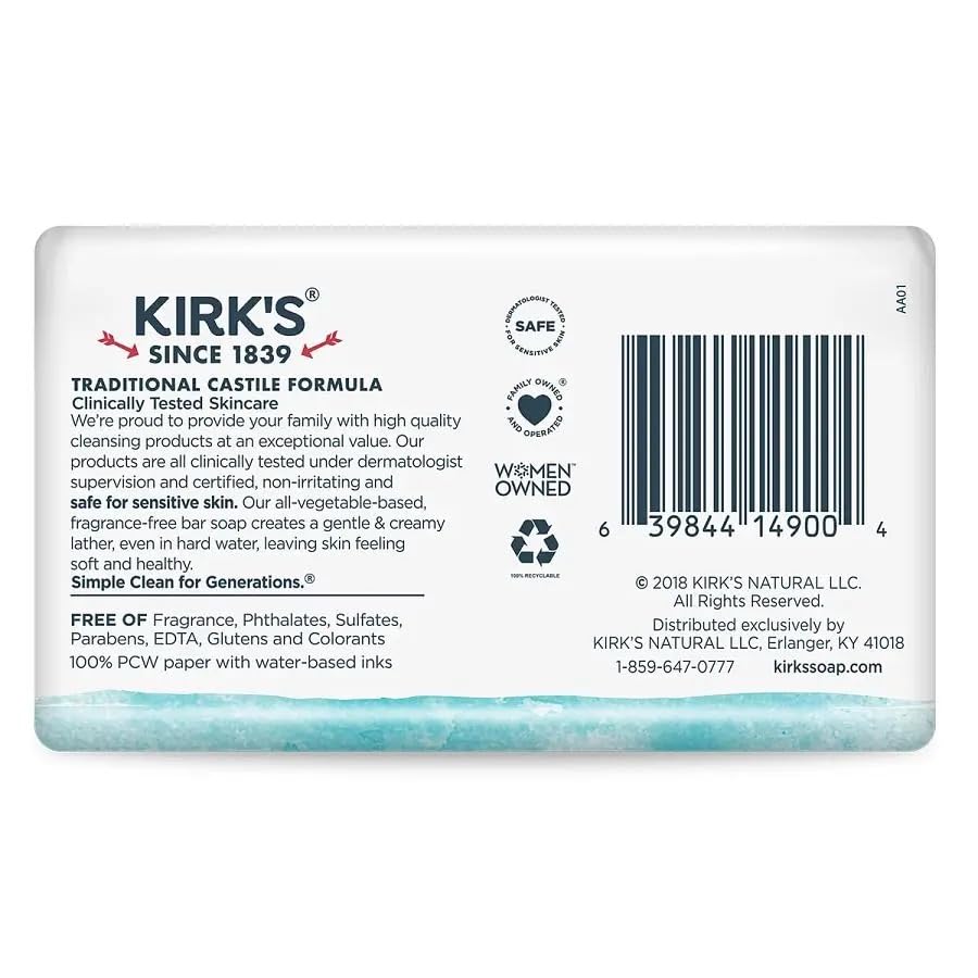 Kirk's soap in hands during washing showing gentle suds and skin-friendly benefit