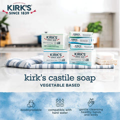 Kirk's Castile label detail focused on ingredient simplicity and original low-fragrance benefit
