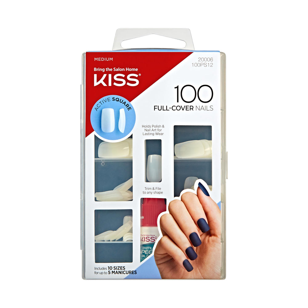KISS front packaging showing 100 full cover nails and model details for easy selection