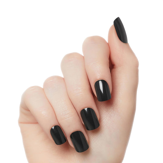 Close-up of KISS black gel nail shine highlighting durable glossy finish