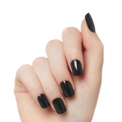 Close-up of KISS black gel nail shine highlighting durable glossy finish