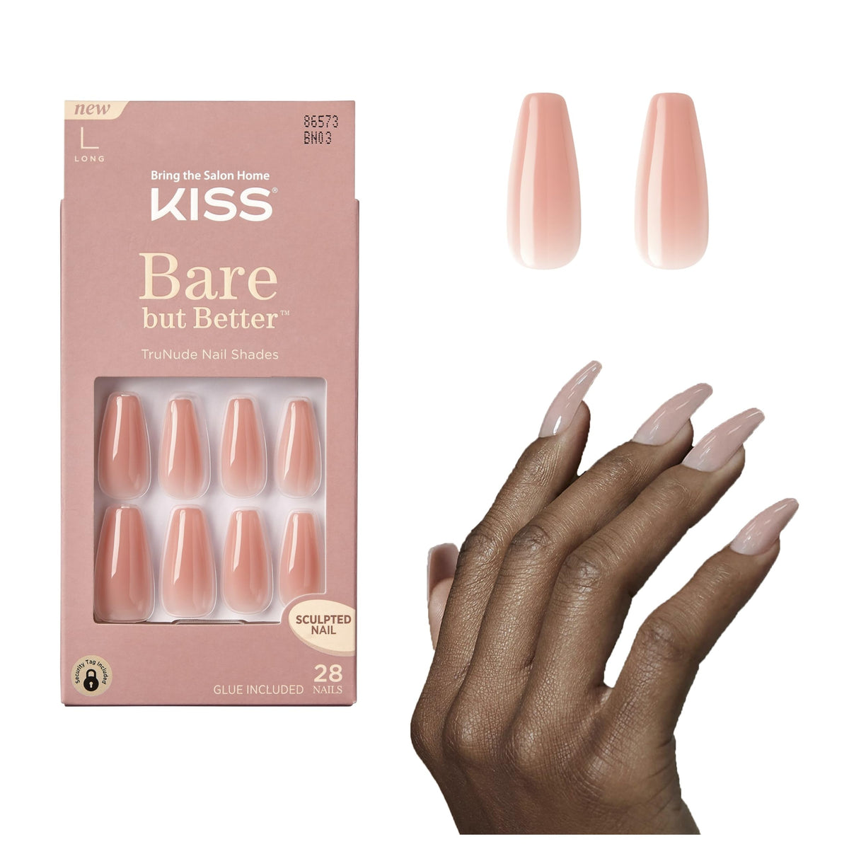 KISS Bare but Better front packaging showing included nails and glue for quick at-home application