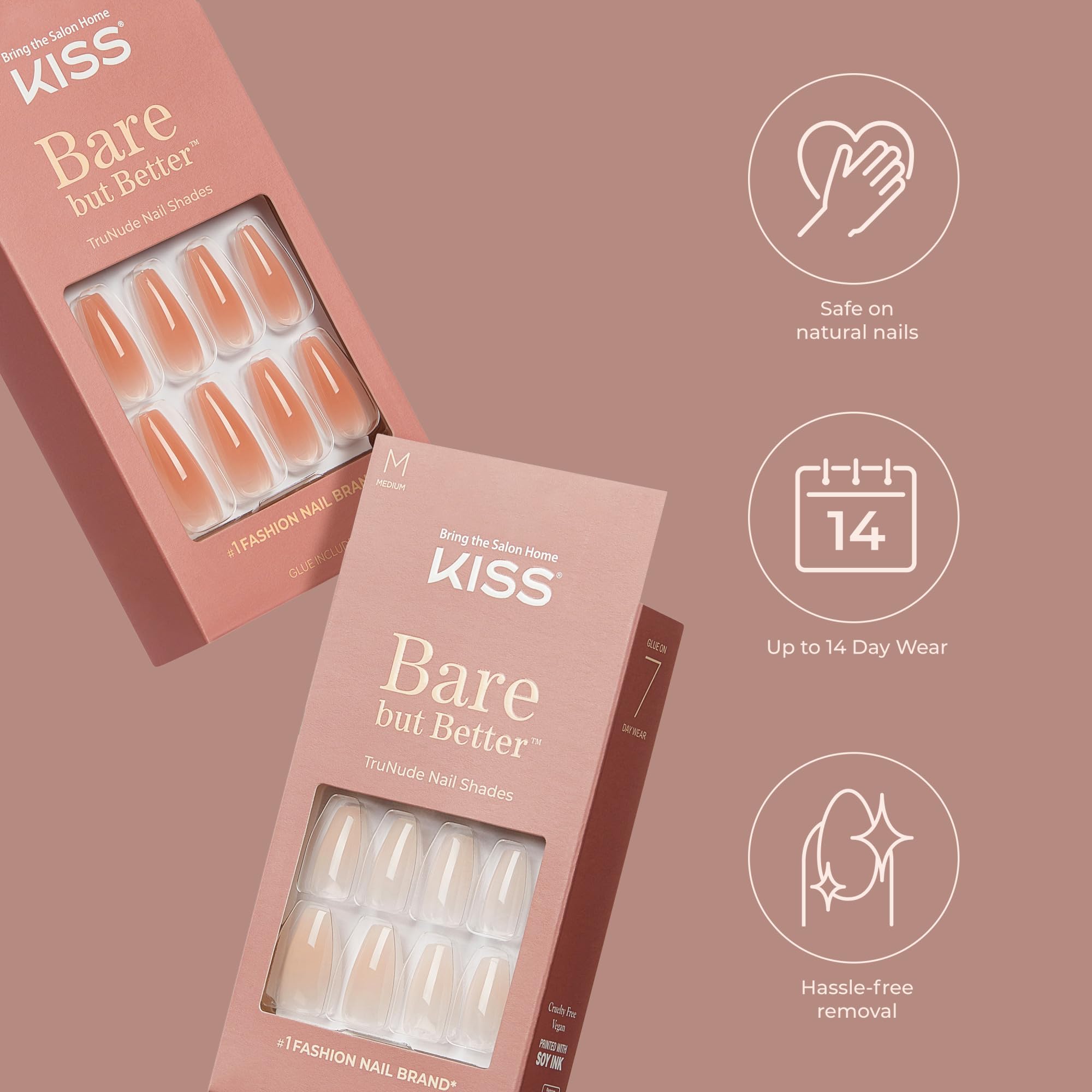 KISS Bare but Better coffin long nails side profile showing shape and lift-resistant fit