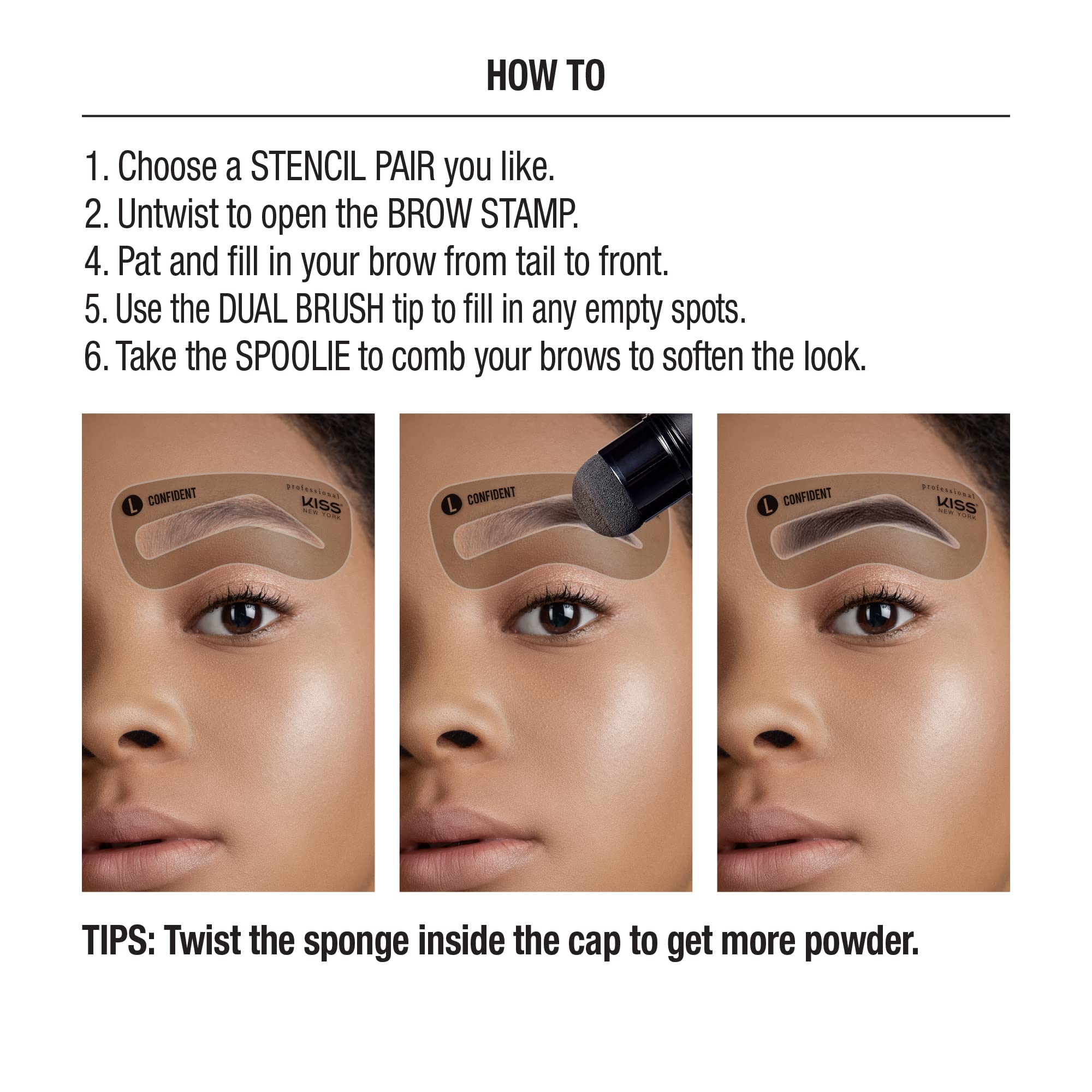 Kiss brow stamp in use aligning stencil and stamping for symmetry