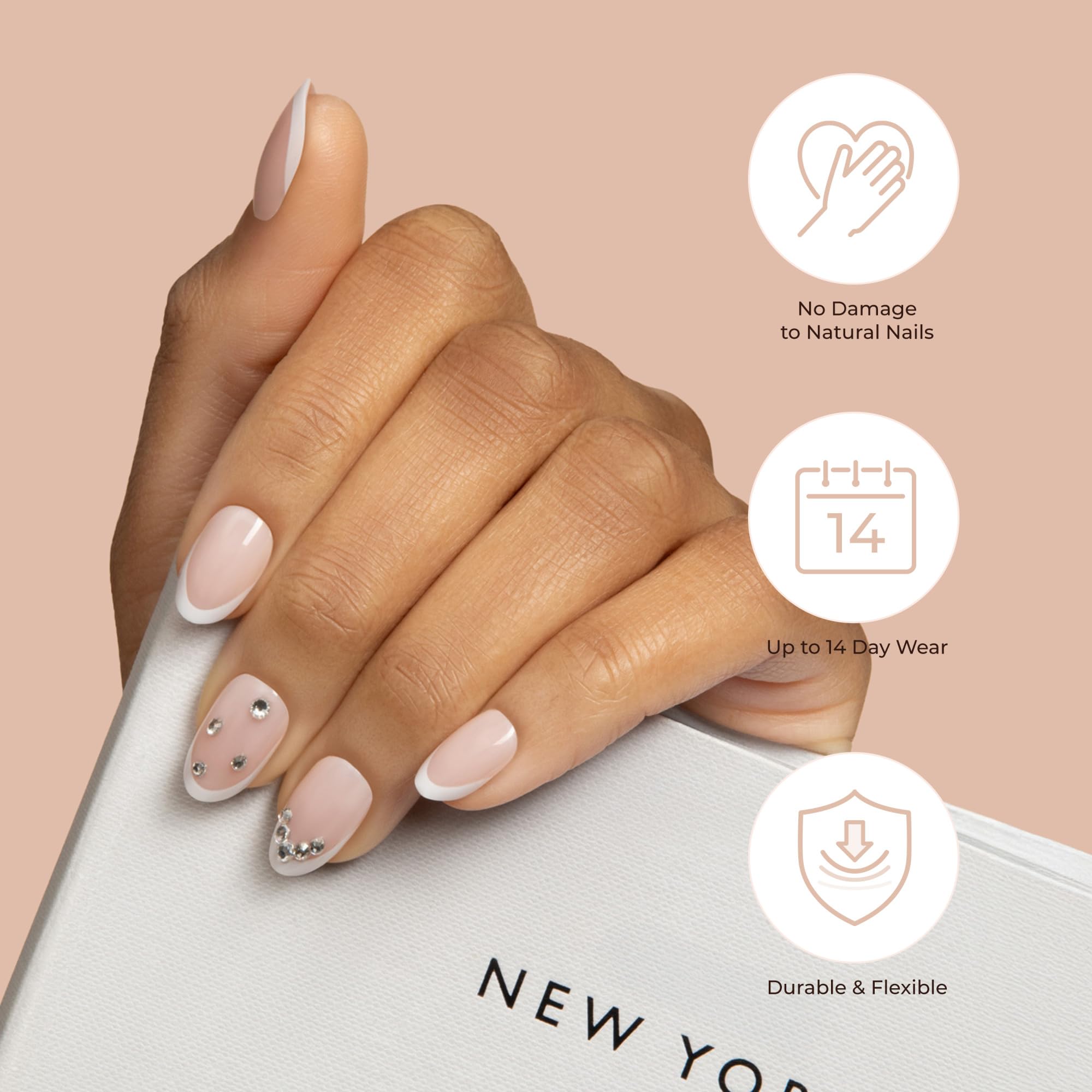 KISS side profile of long square nails showing length and shape for a modern French look