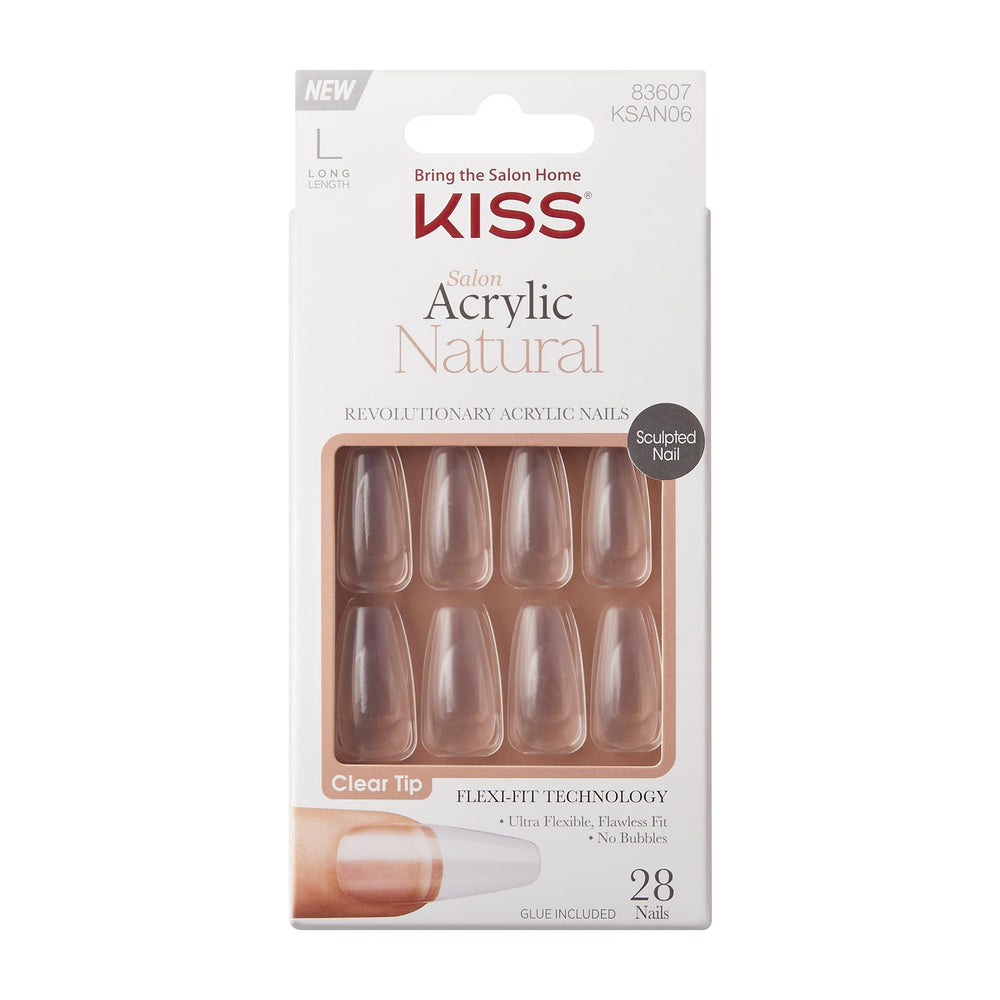 KISS front packaging showing clear long nails and included glue for quick salon results