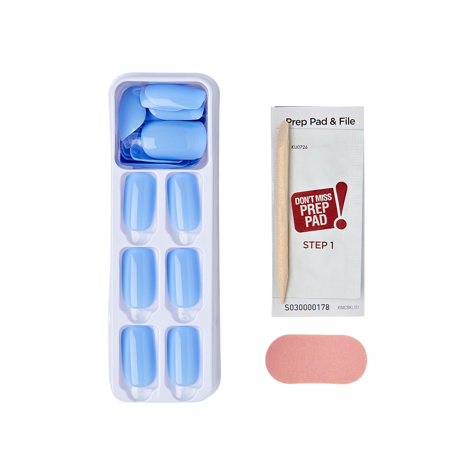 KISS nail surface close-up showing glossy sky blue finish and durable shine benefit