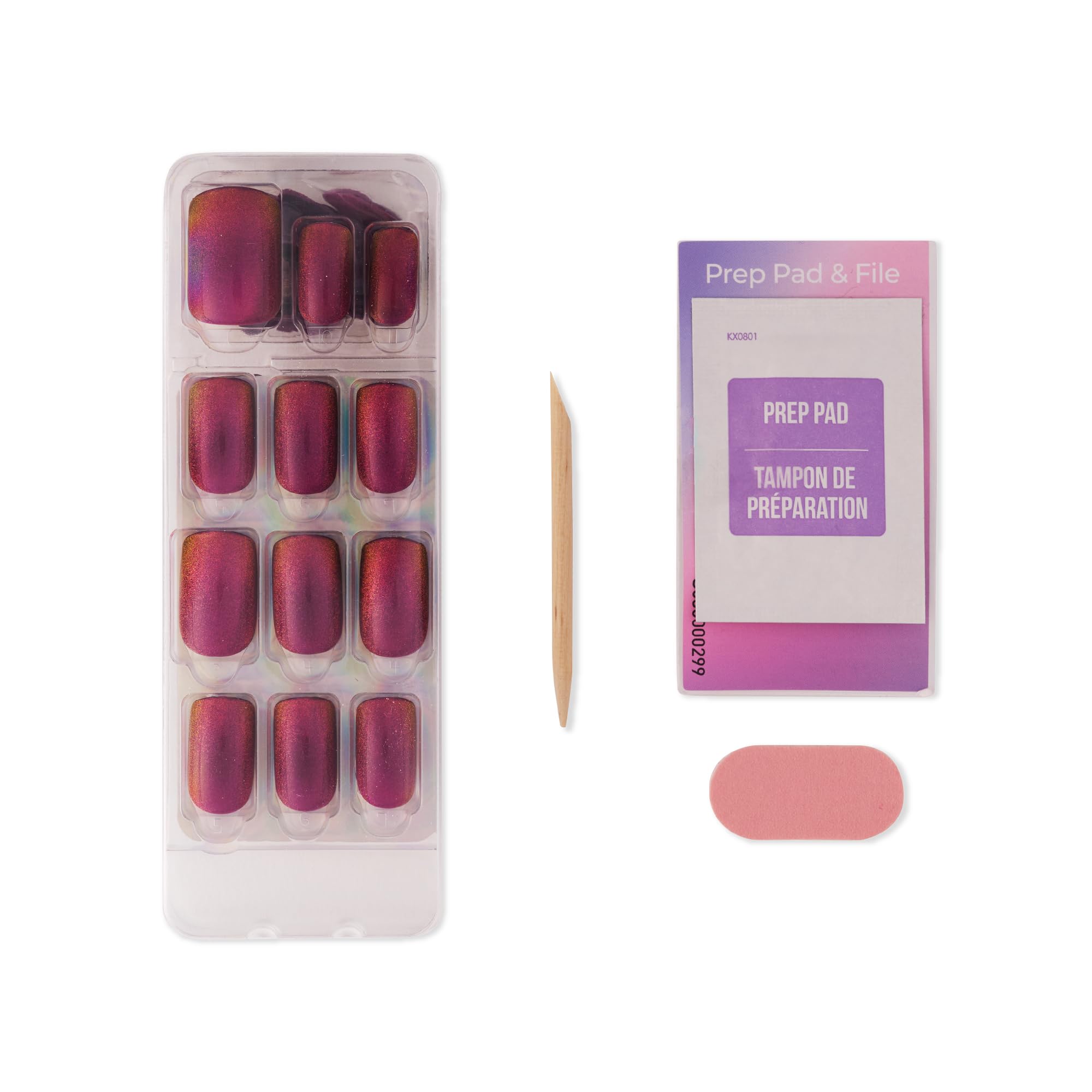 KISS press-on being applied to a hand demonstrating fast no-glue application