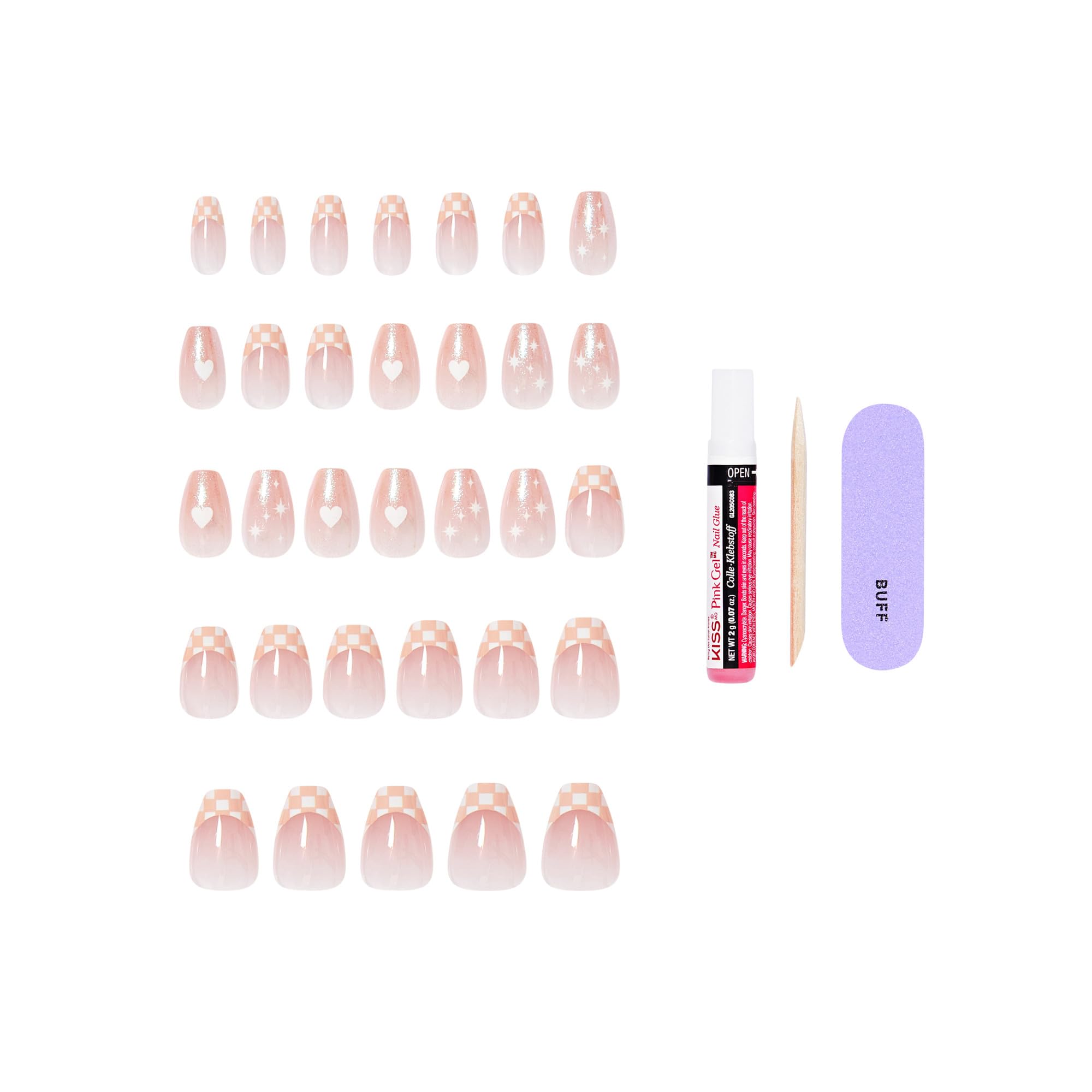 KISS brand size comparison display showing multiple nail sizes for improved fit