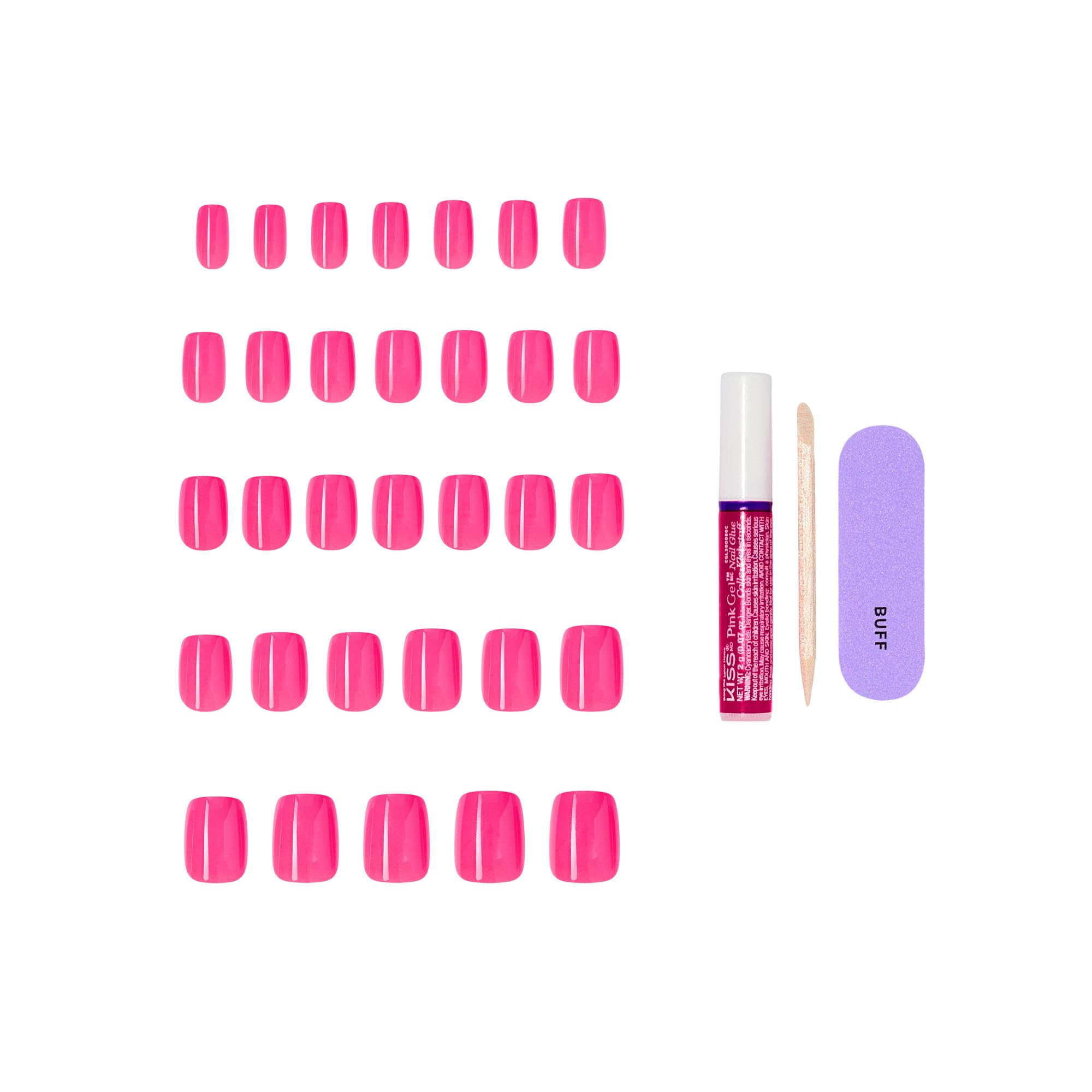 KISS glue bottle included demonstrating secure adhesion benefit