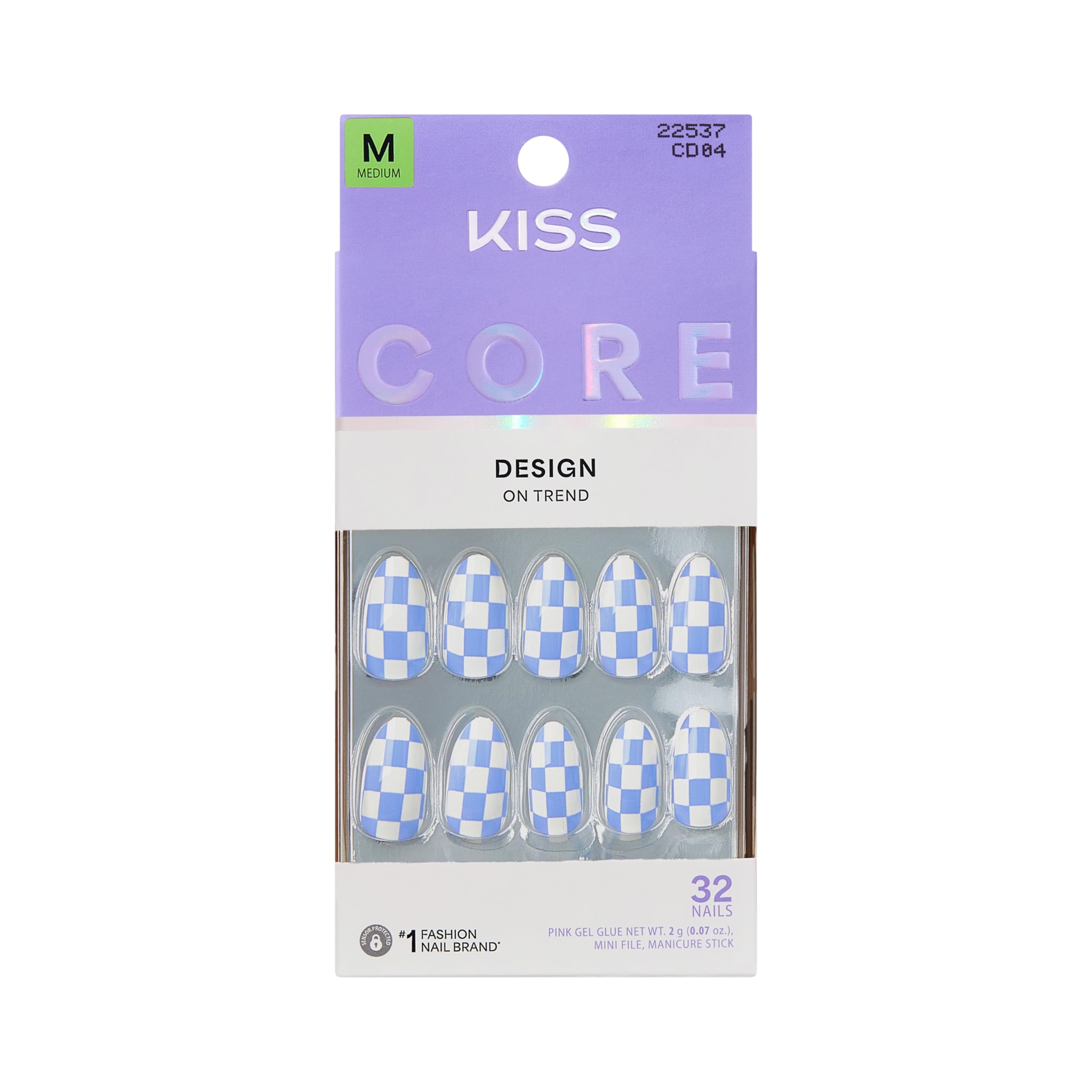 KISS Core front packaging showing kit contents and blue almond nails benefit convenience
