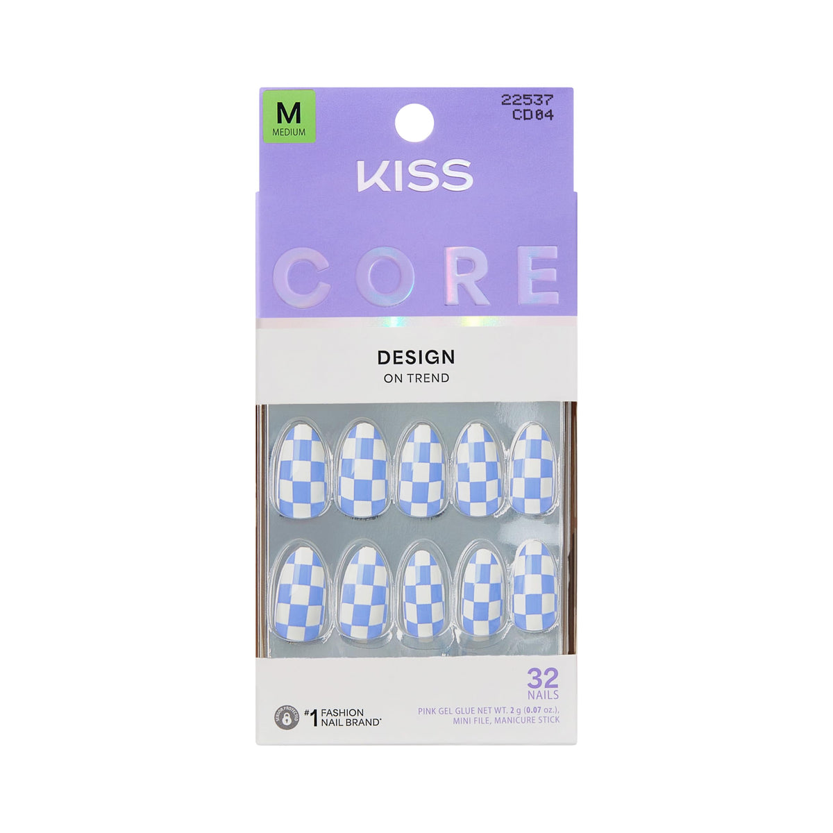 KISS Core front packaging showing kit contents and blue almond nails benefit convenience