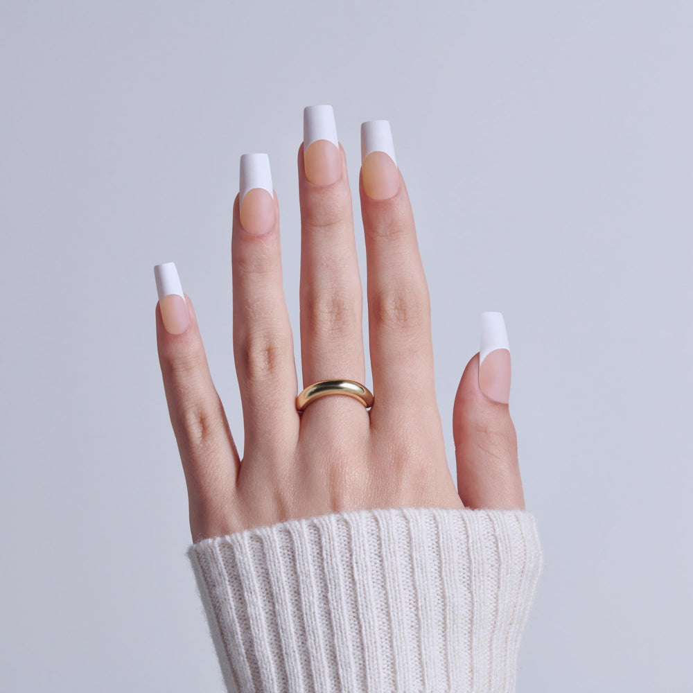 KISS Core long square nails side profile highlighting durable acrylic-infused finish