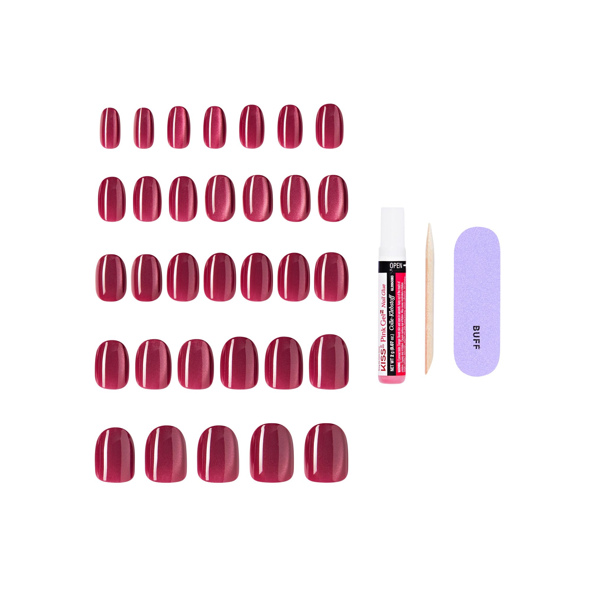 KISS Core kit contents with 2g glue, manicure stick, mini file for complete at-home manicure