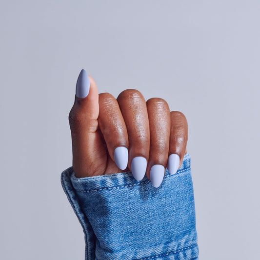 KISS close-up of one 'Flee' nail showing glossy finish and precise edge for neat wear