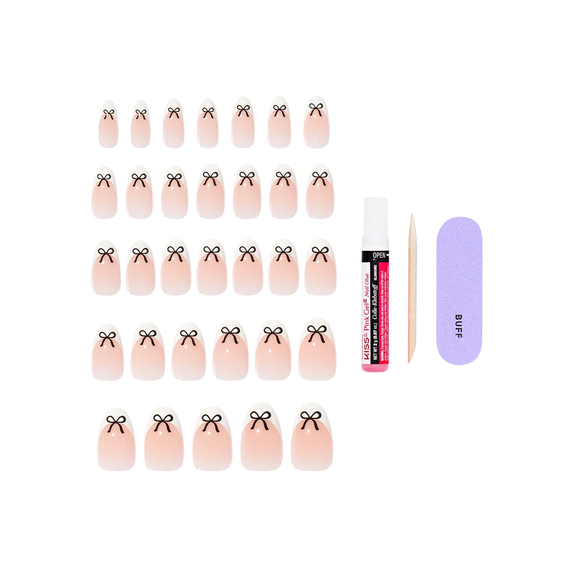 KISS Core kit with 2g glue, manicure stick, and mini file for easy application