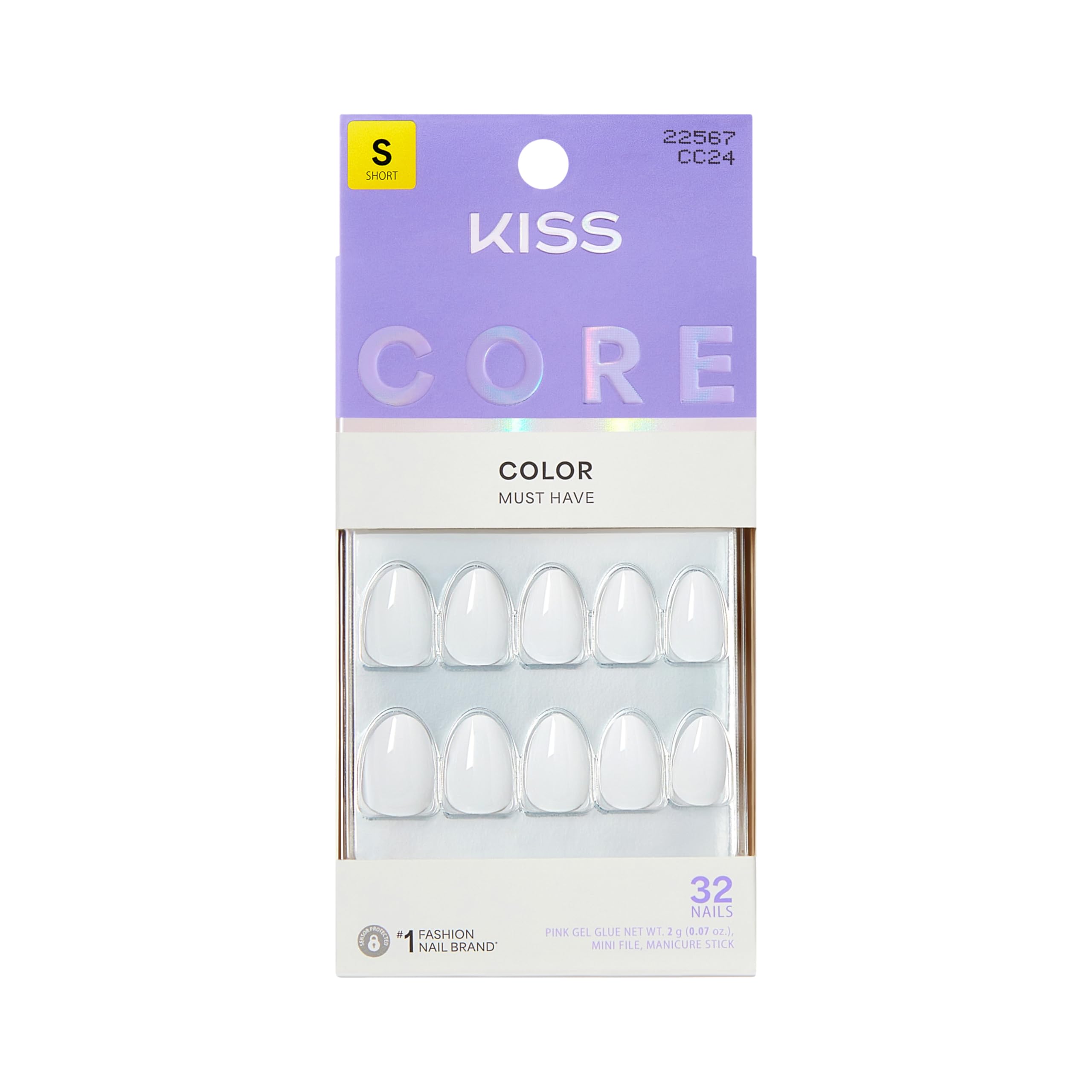 KISS Core front packaging showing set contents and white almond look