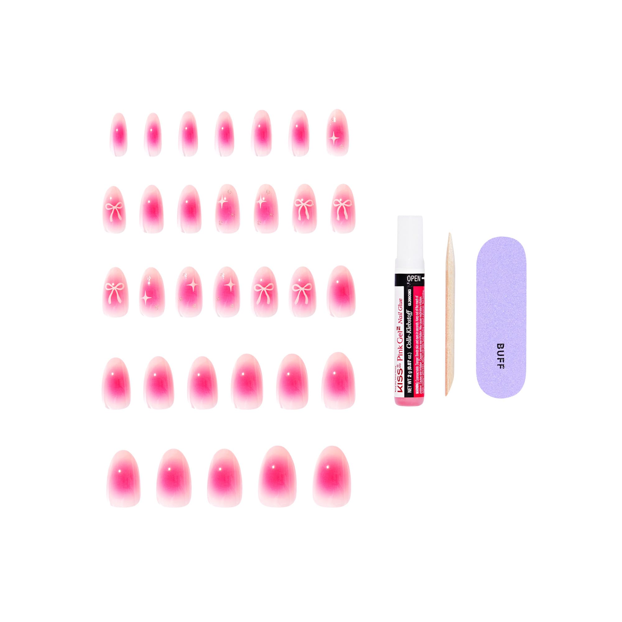 KISS Core array of 32 nails displayed to show variety of sizes