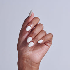KISS Core close-up of white almond nail texture and glossy finish