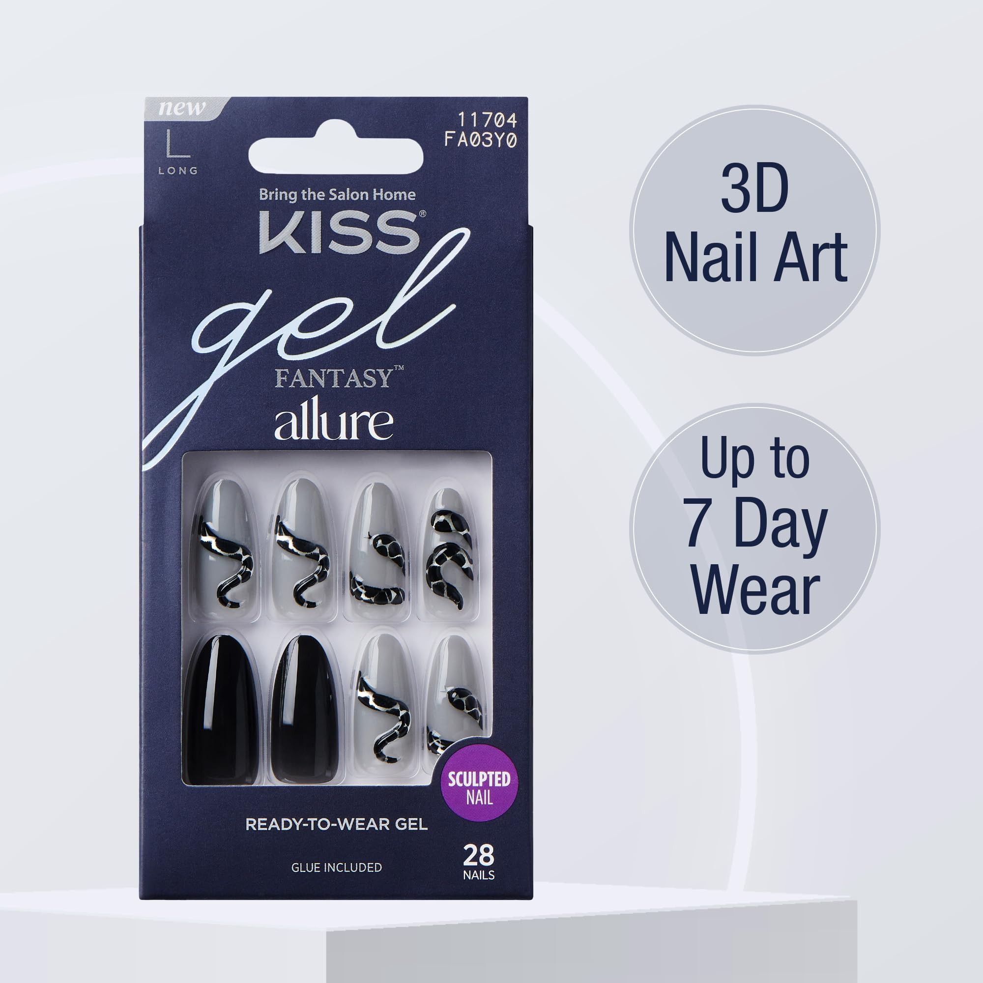 KISS close-up of black-grey snake design highlighting texture and trendy benefit
