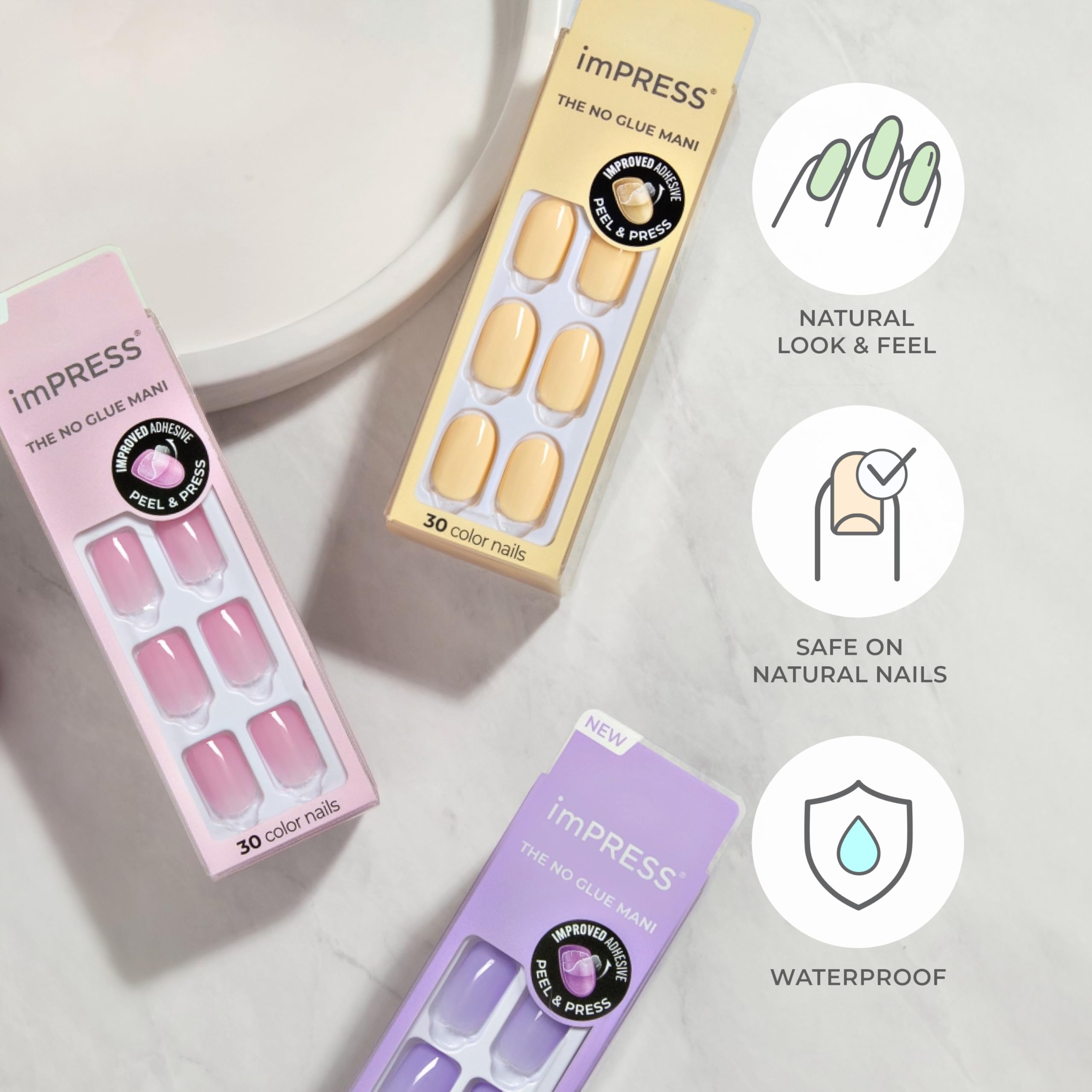 KISS Dolce Pink kit contents with prep pad, mini file, and manicure stick for convenience
