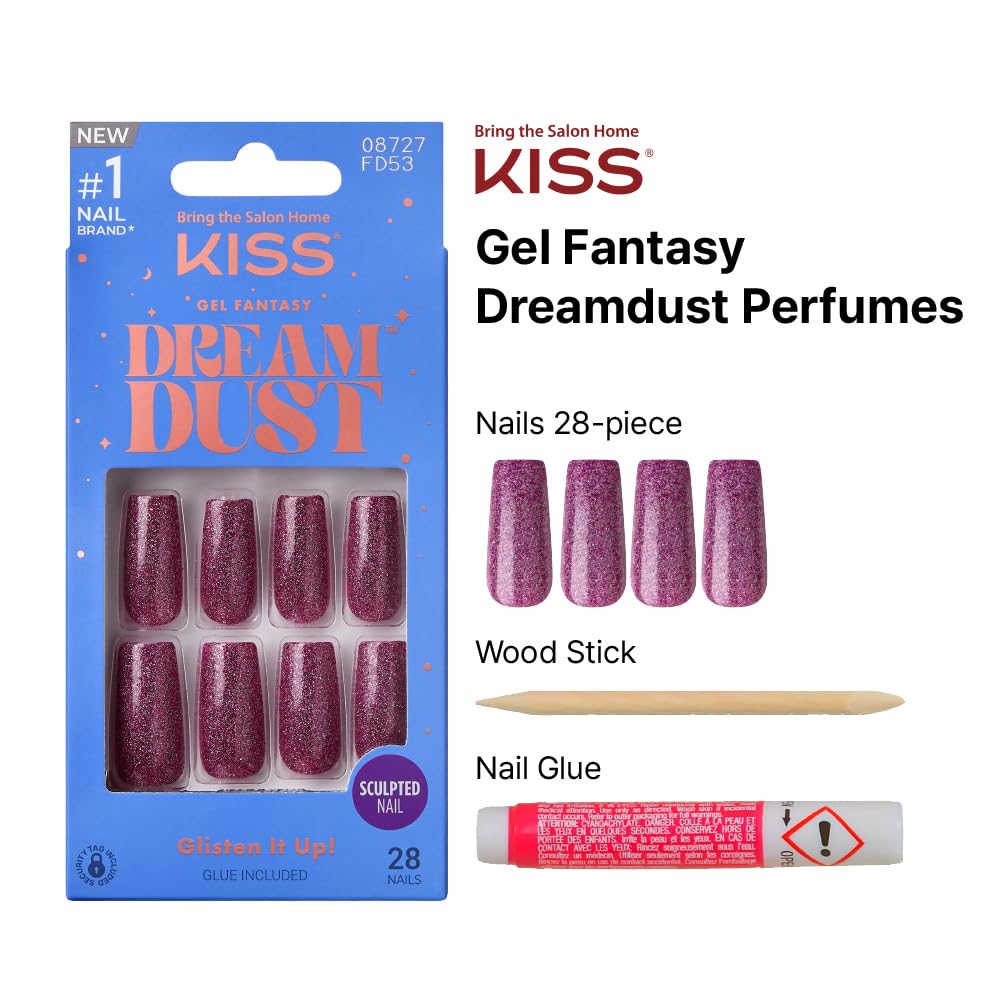 KISS pink gel glue bottle and manicure stick showing easy application