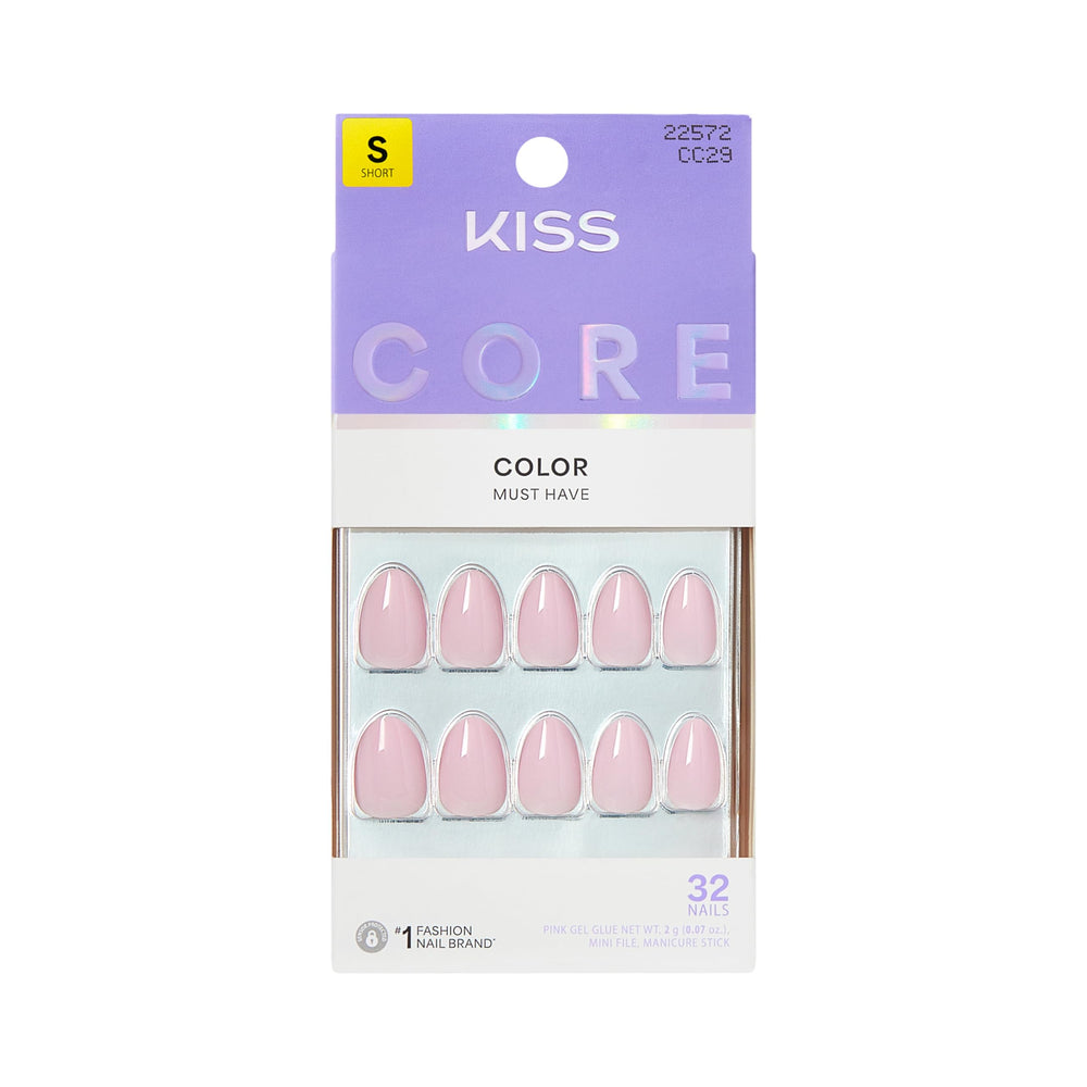 KISS front packaging showing Euphonious pink set and included tools for instant polish