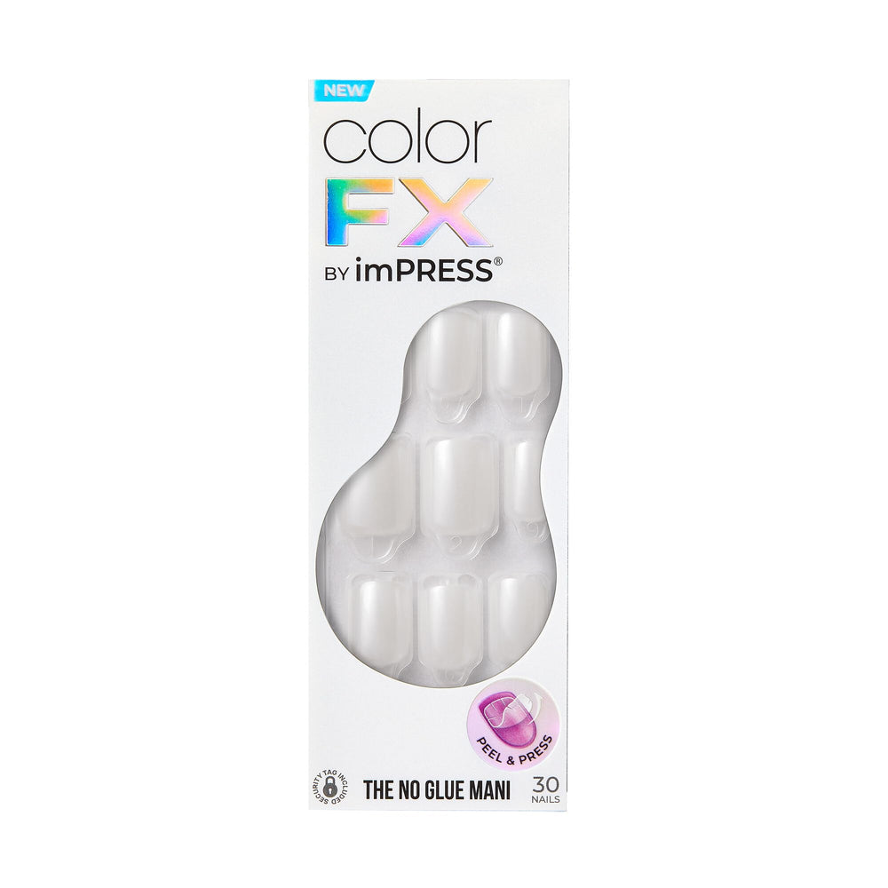 KISS front packaging showing white shimmer set and included tools, easy at-home benefit