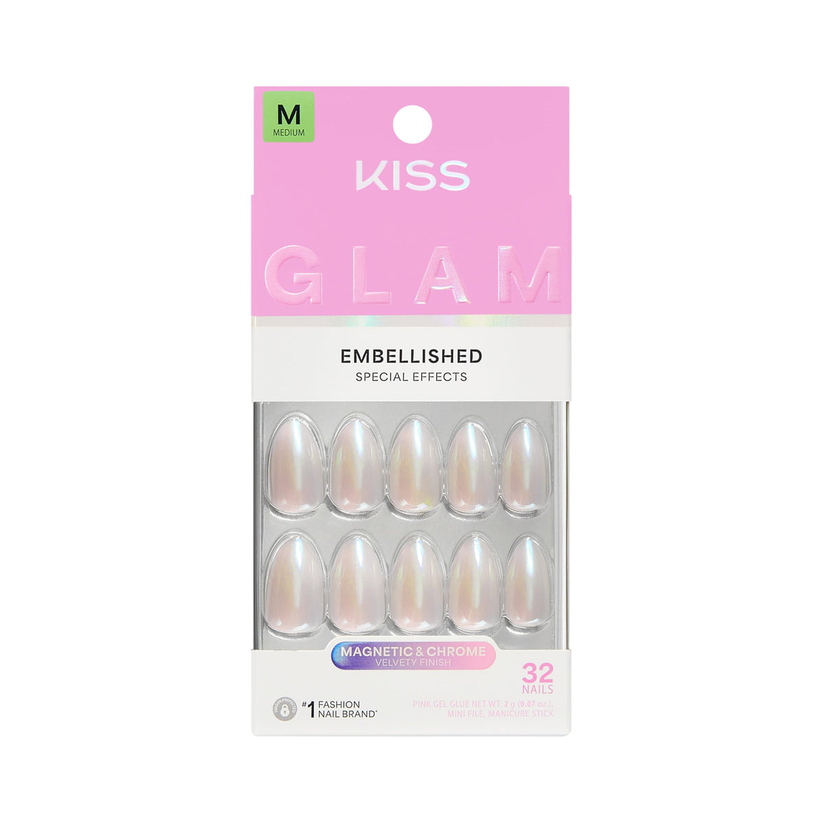 KISS press-on nails front packaging showing kit contents and polished style