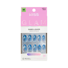 KISS front packaging showing blue almond press-on set benefit: complete kit