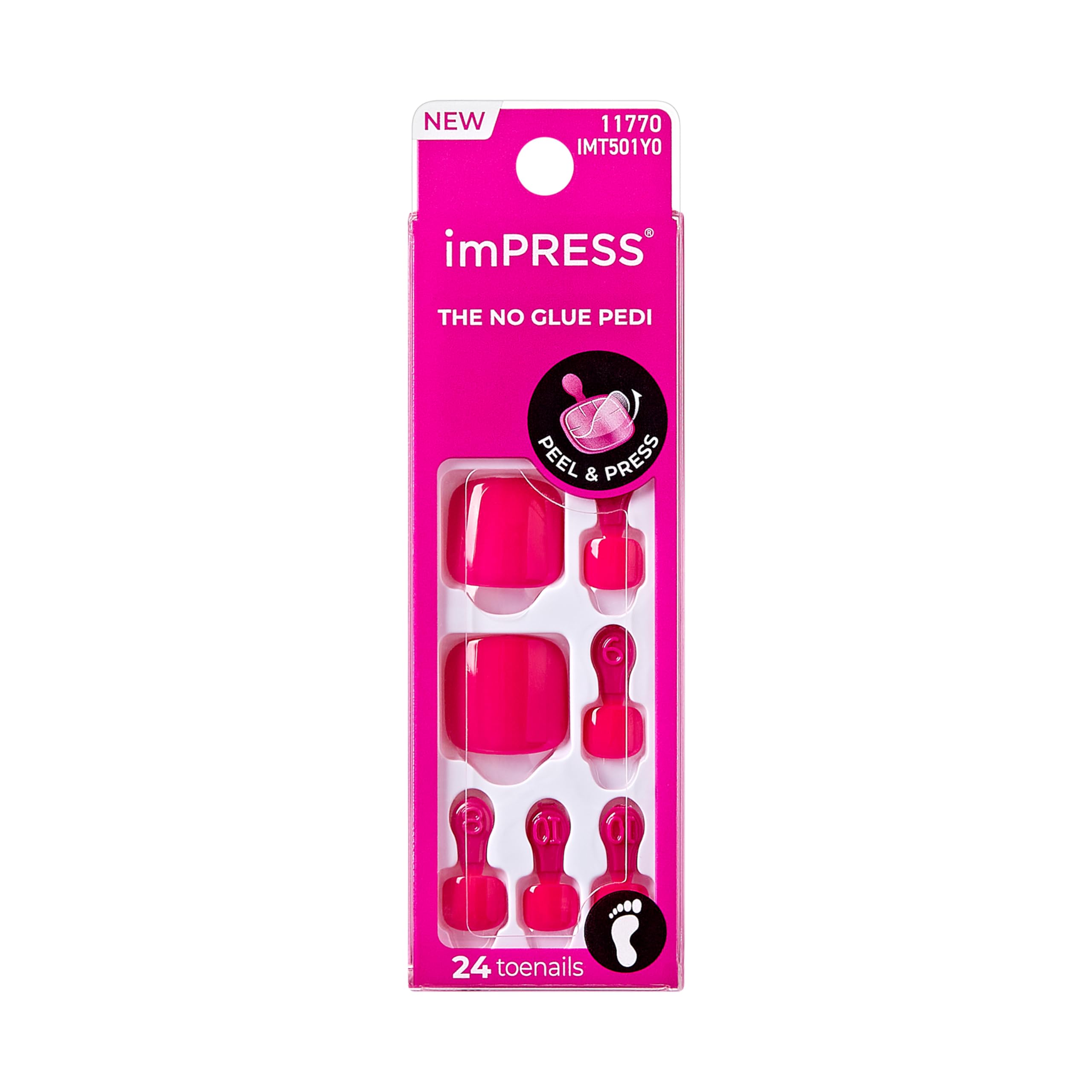 KISS hot pink press-on toenails front packaging showing set