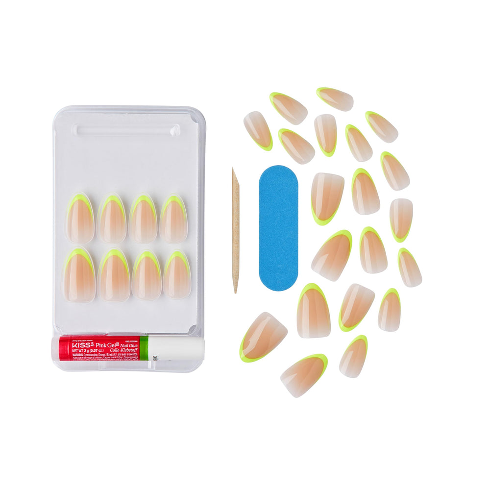 KISS Hype side profile of almond-shaped nail showing elegant curve and lengthening effect