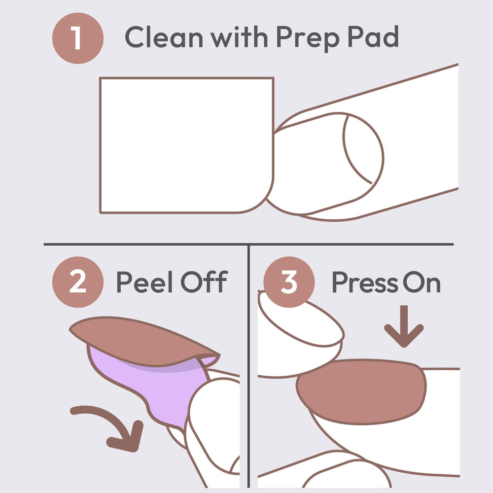 KISS hand applying a press-on nail demonstrating simple peel-and-press convenience