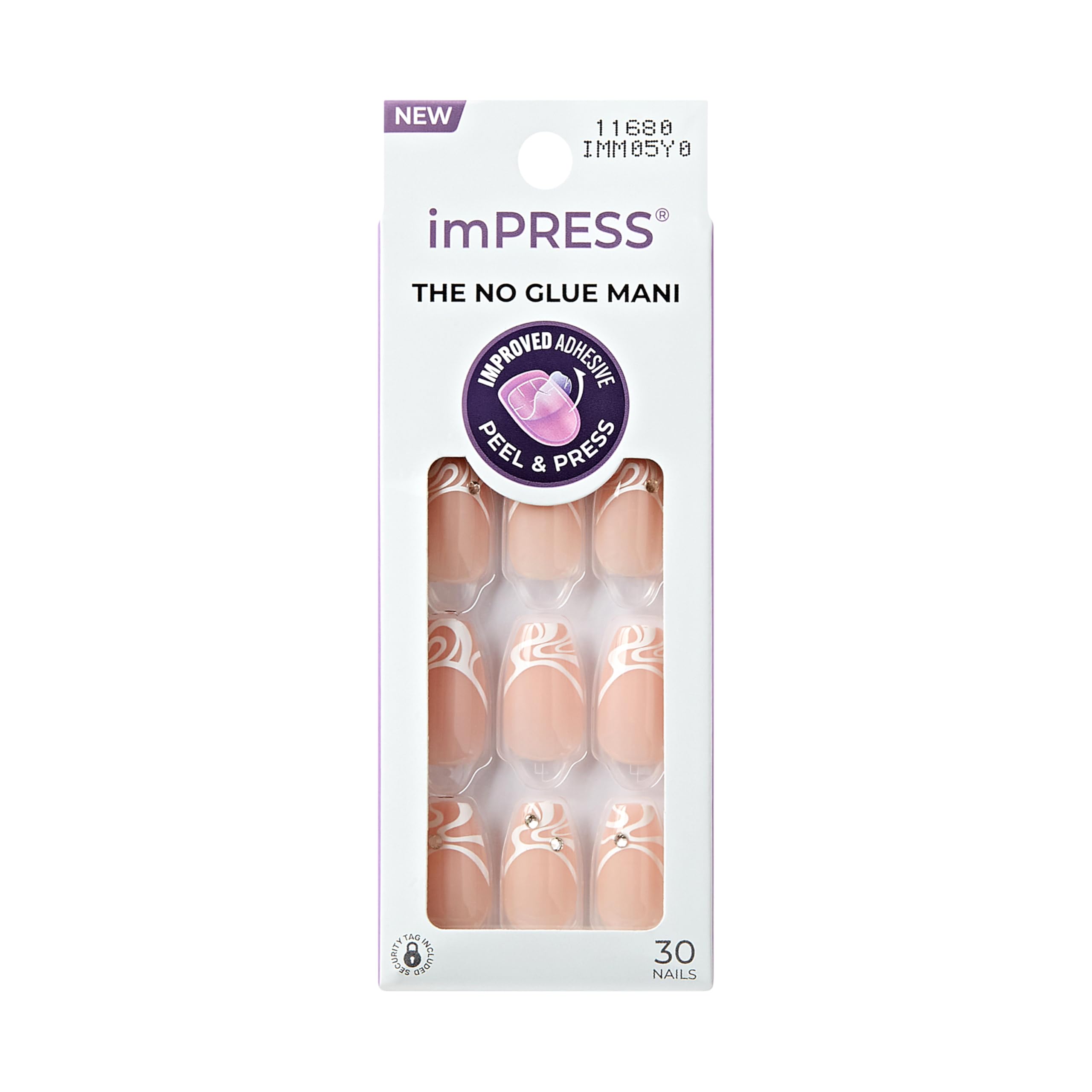 KISS imPRESS front packaging showing kit contents and glossy black nails benefit quick application