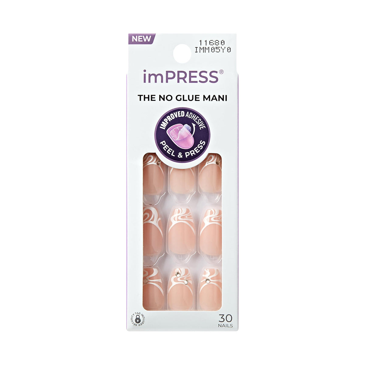 KISS imPRESS front packaging showing kit contents and glossy black nails benefit quick application