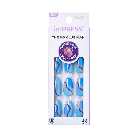 KISS packaging front view showcasing press-on nails and included tools for quick application