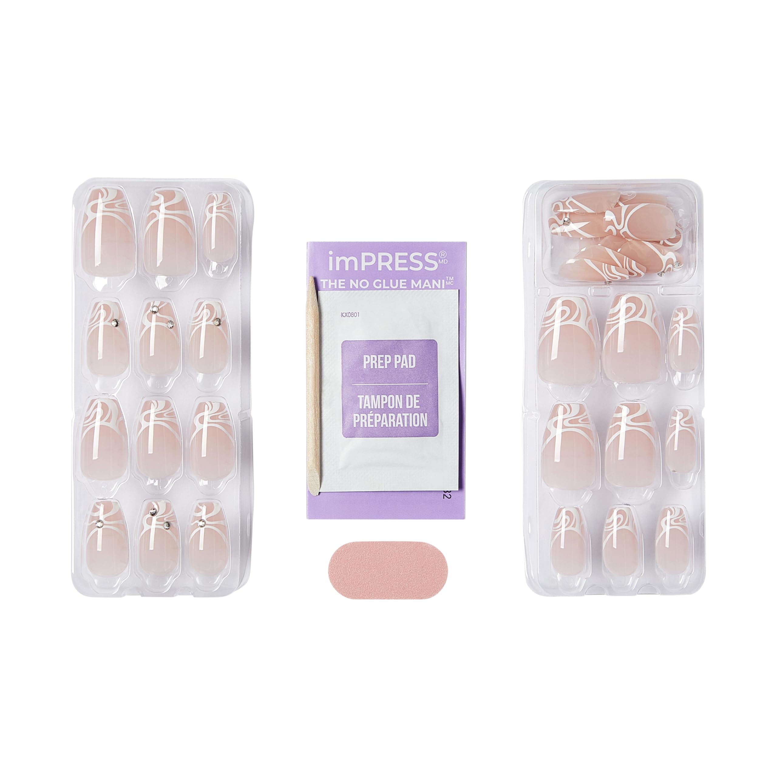 KISS imPRESS prep pad with mini file and stick arranged showing clean prep benefit
