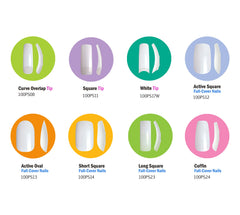 KISS label and contents laid out showing 10 sizes and extra pieces benefit