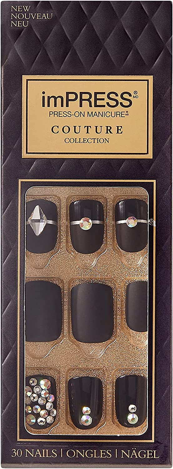 KISS Lavish front packaging showing 30-piece couture manicure kit and matte black design