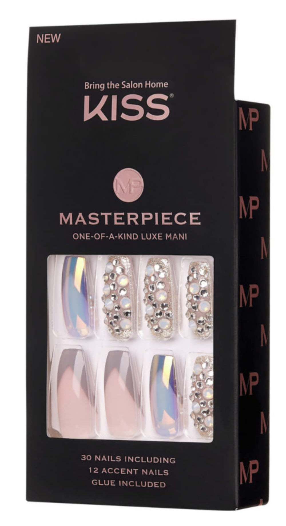 KISS Masterpiece accent nails with faux jewels adding luxe dimension