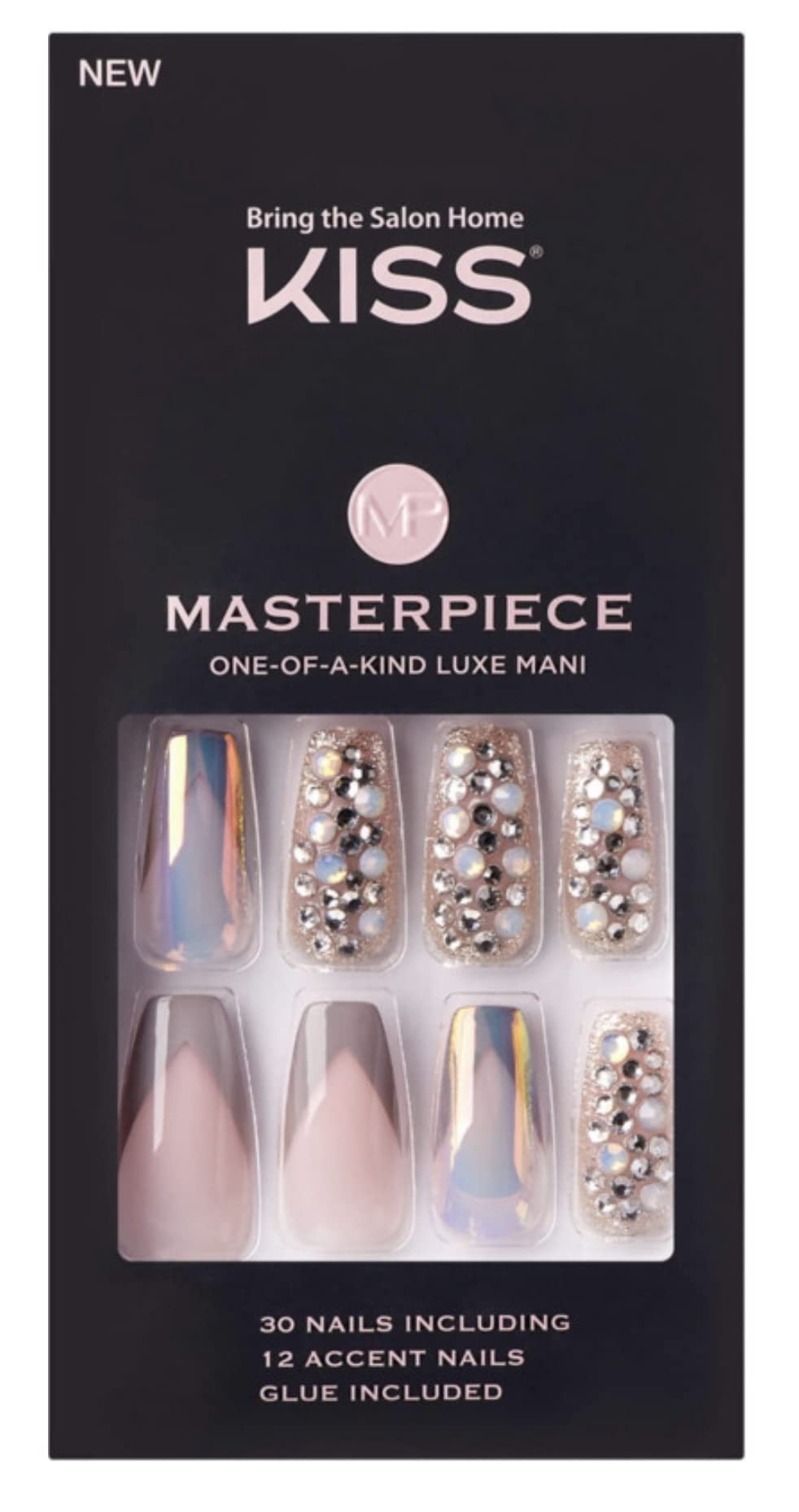 KISS Masterpiece front packaging showing glossy coffin nails and kit benefits