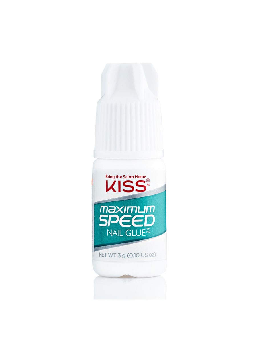 KISS glue being applied to press-on nail demonstrating quick adhesive benefit