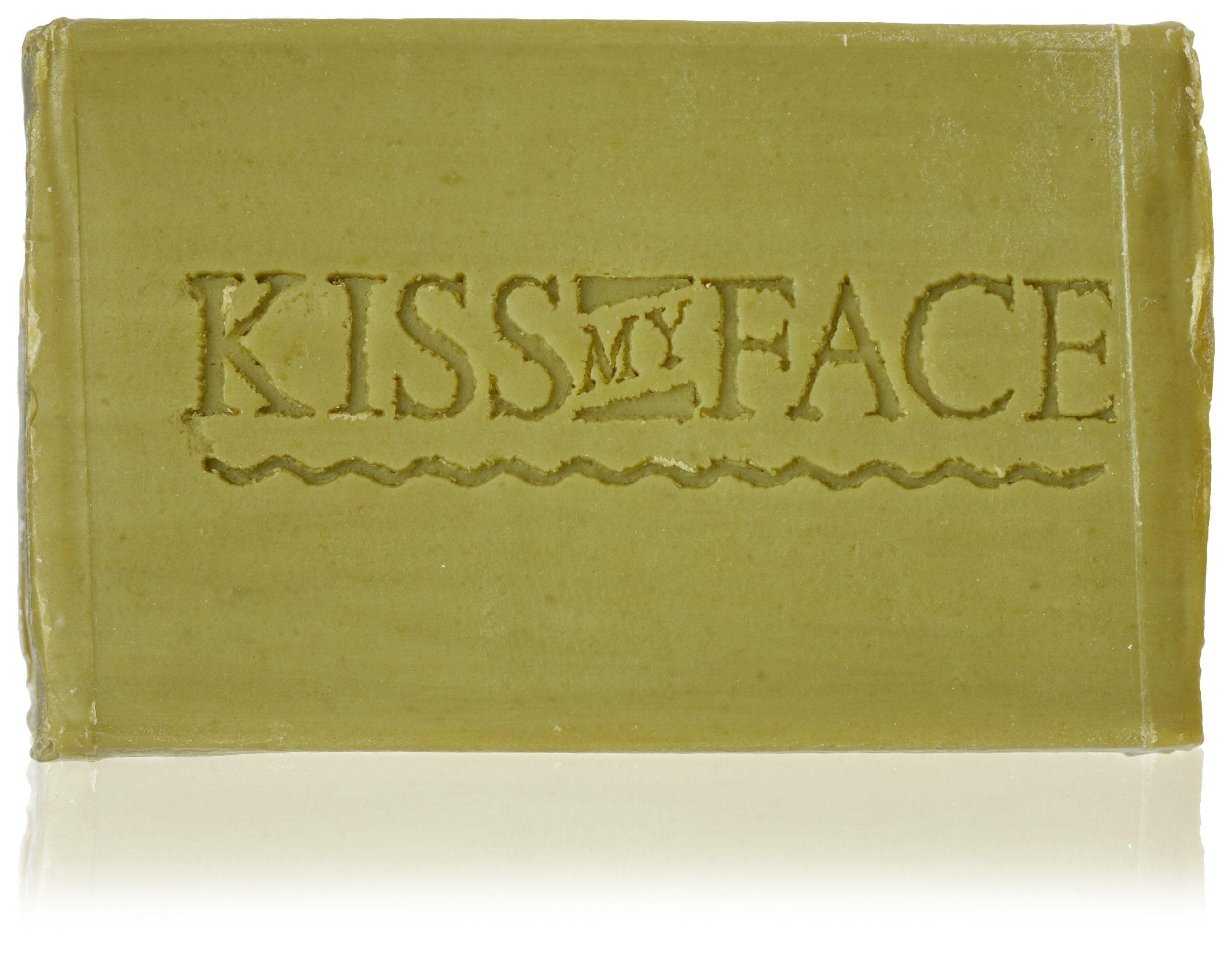 Kiss My Face front packaging showing olive oil bar and labeling benefit moisturizing