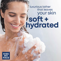 Close-up of Kiss My Face creamy foam texture that hydrates skin